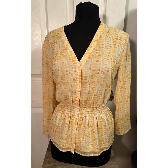 Banana Republic Tops - Banana Republic Yellow Polka Dot Button Down Peplum Blouse L